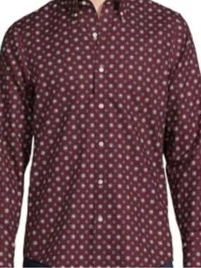 Lands' End Men's Maroon Floral-Print Button-Down Shirt